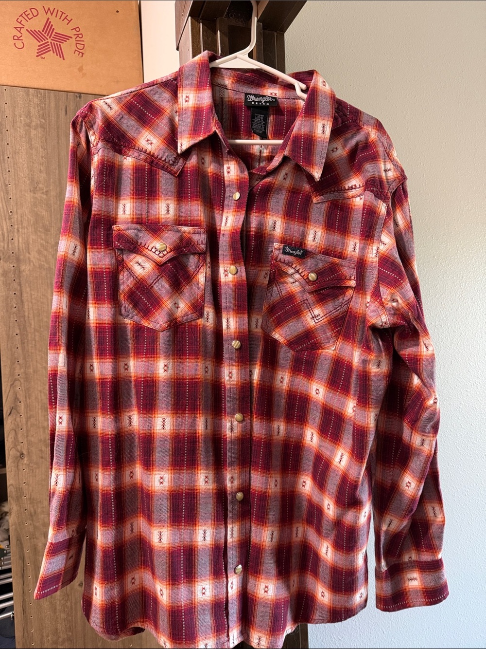 Wrangler Red and Orange Plaid Western Button-Down Shirt